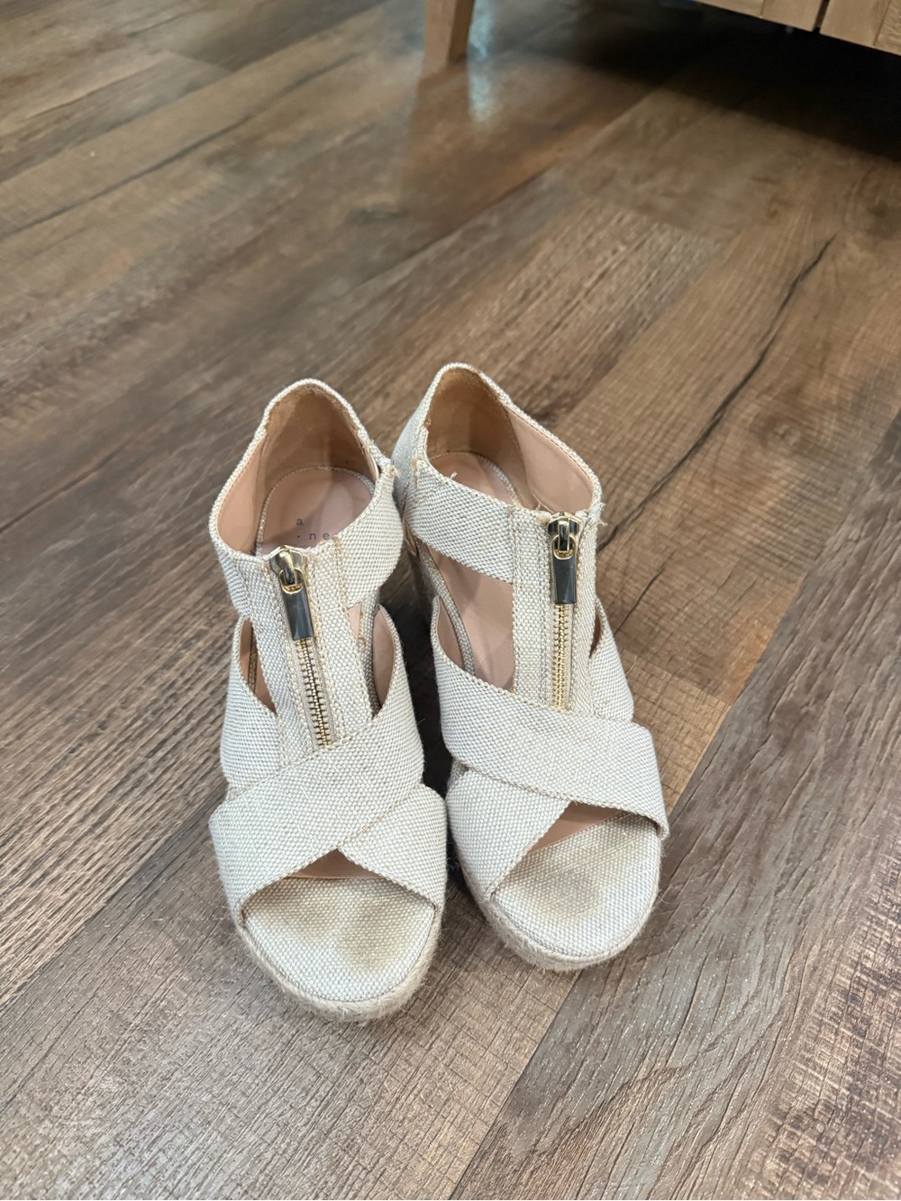a new day Cream Crisscross Wedge Sandals with Front Zip